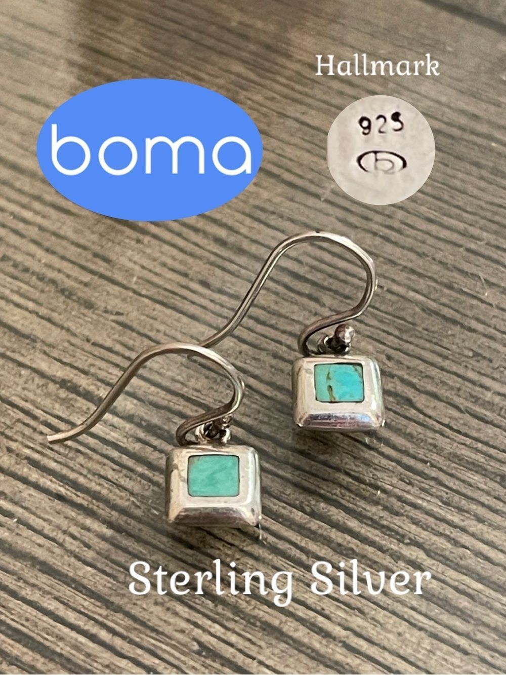 Boma Square Shaped Dangle Turquoise Wire Earrings - Dainty Dangle Earrings